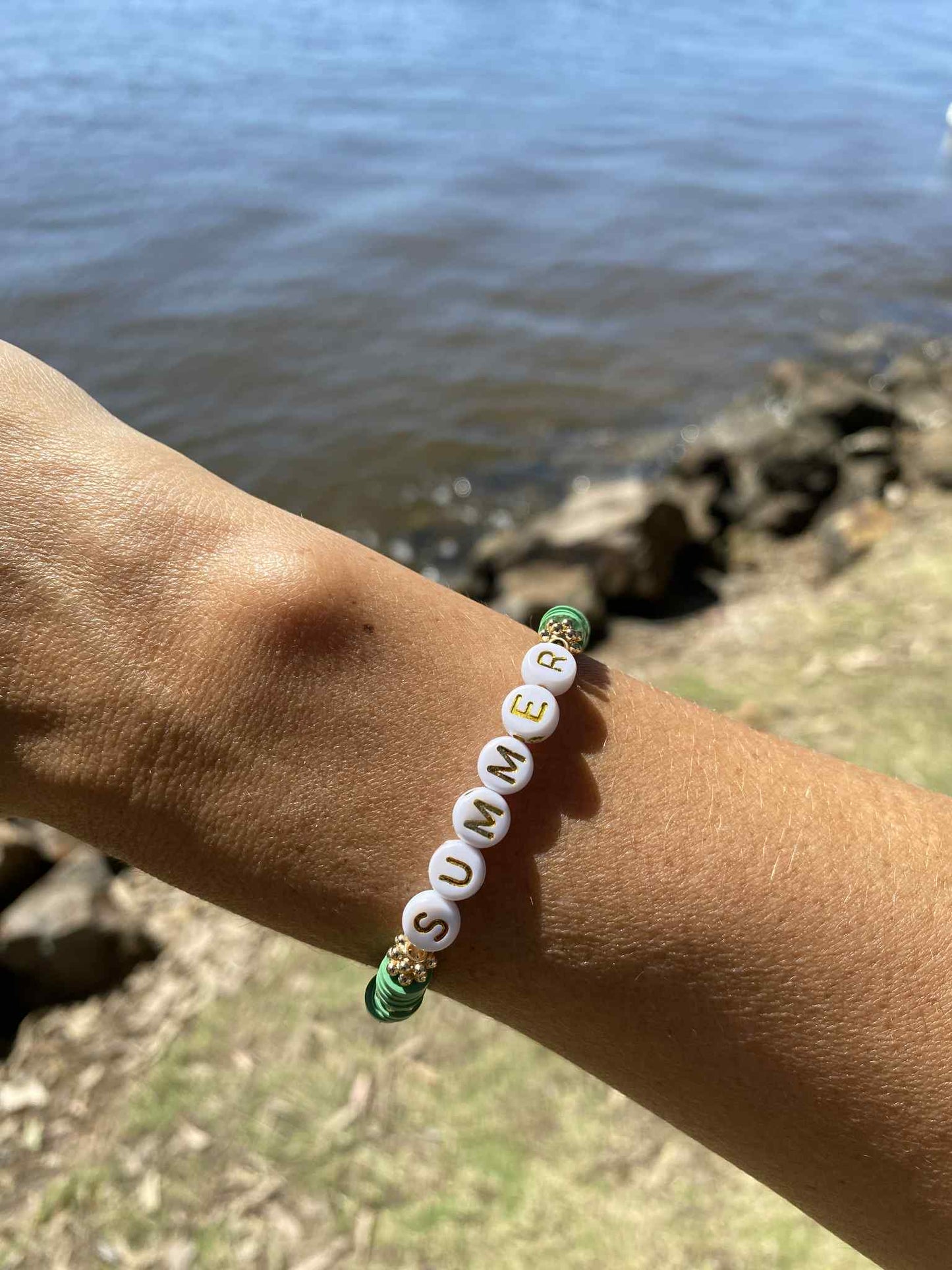 Eucalyptus green SUMMER beaded stretch bracelet Romy