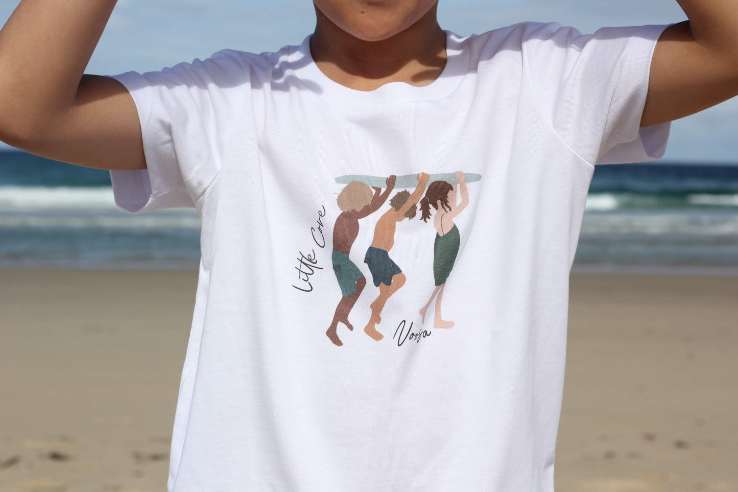 Printed Kids with surfboard, white cotton, Kids T-shirt, Arsene