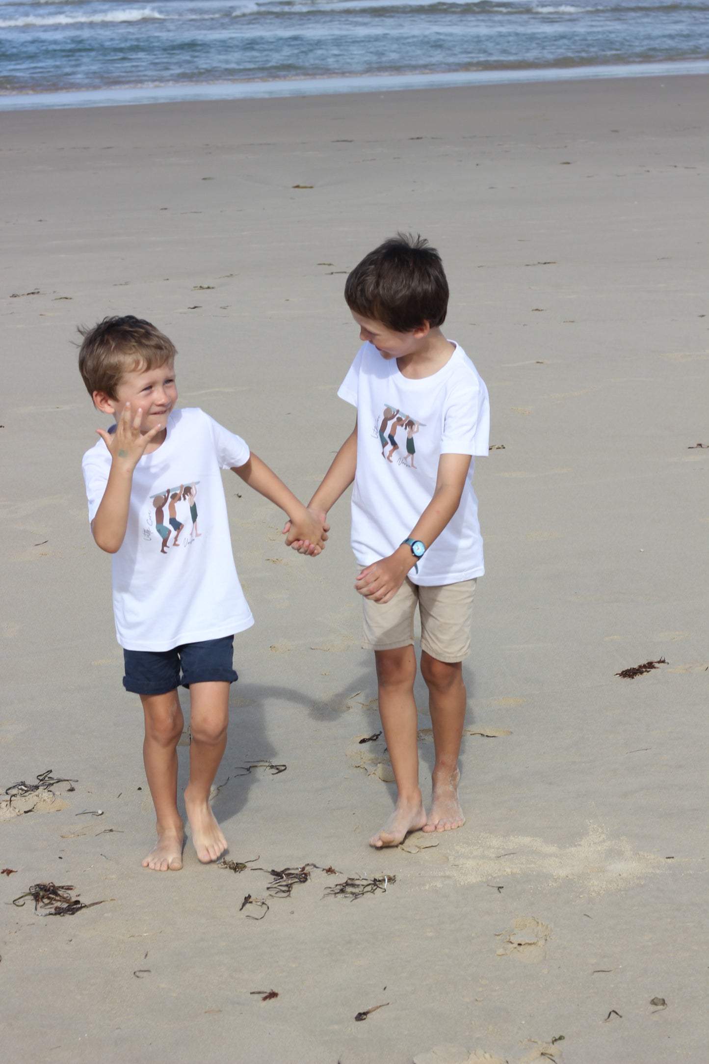 Printed Kids with surfboard, white cotton, Kids T-shirt, Arsene