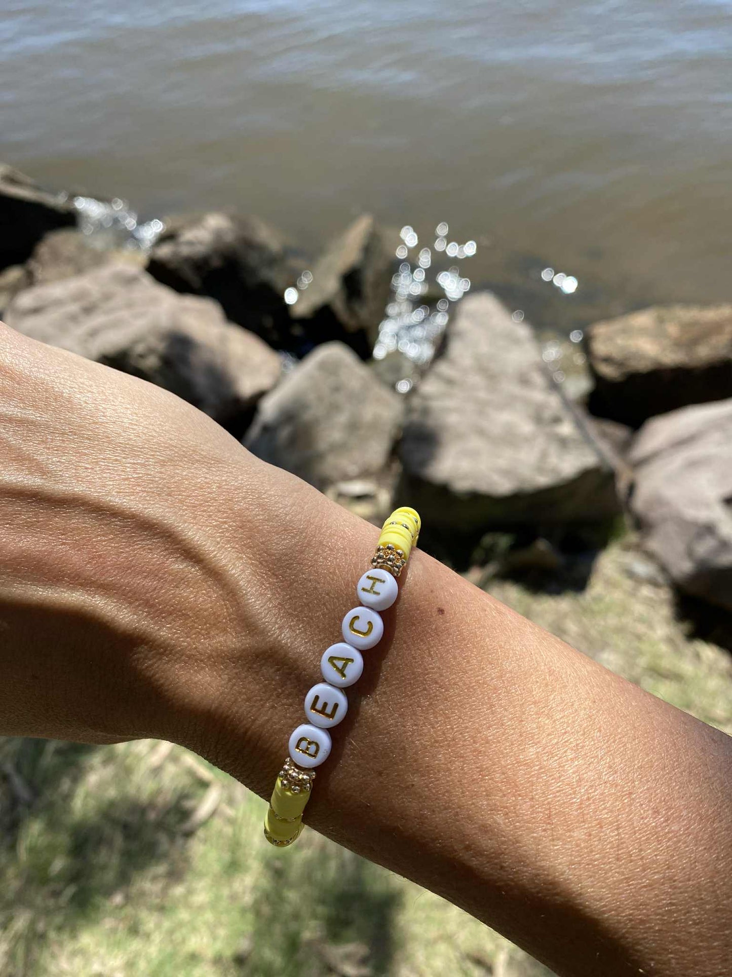 Sunny yellow BEACH beaded stretch bracelet Romy