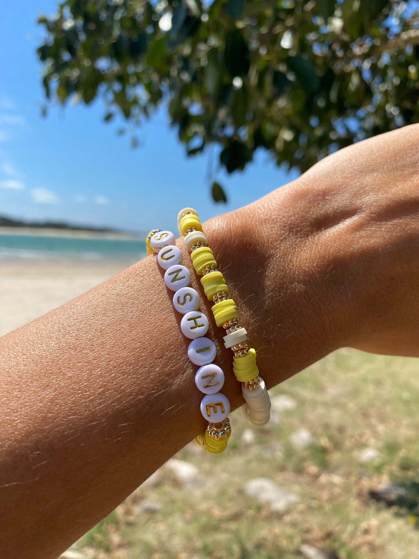 Sunny yellow SUNSHINE beaded stretch bracelet Romy