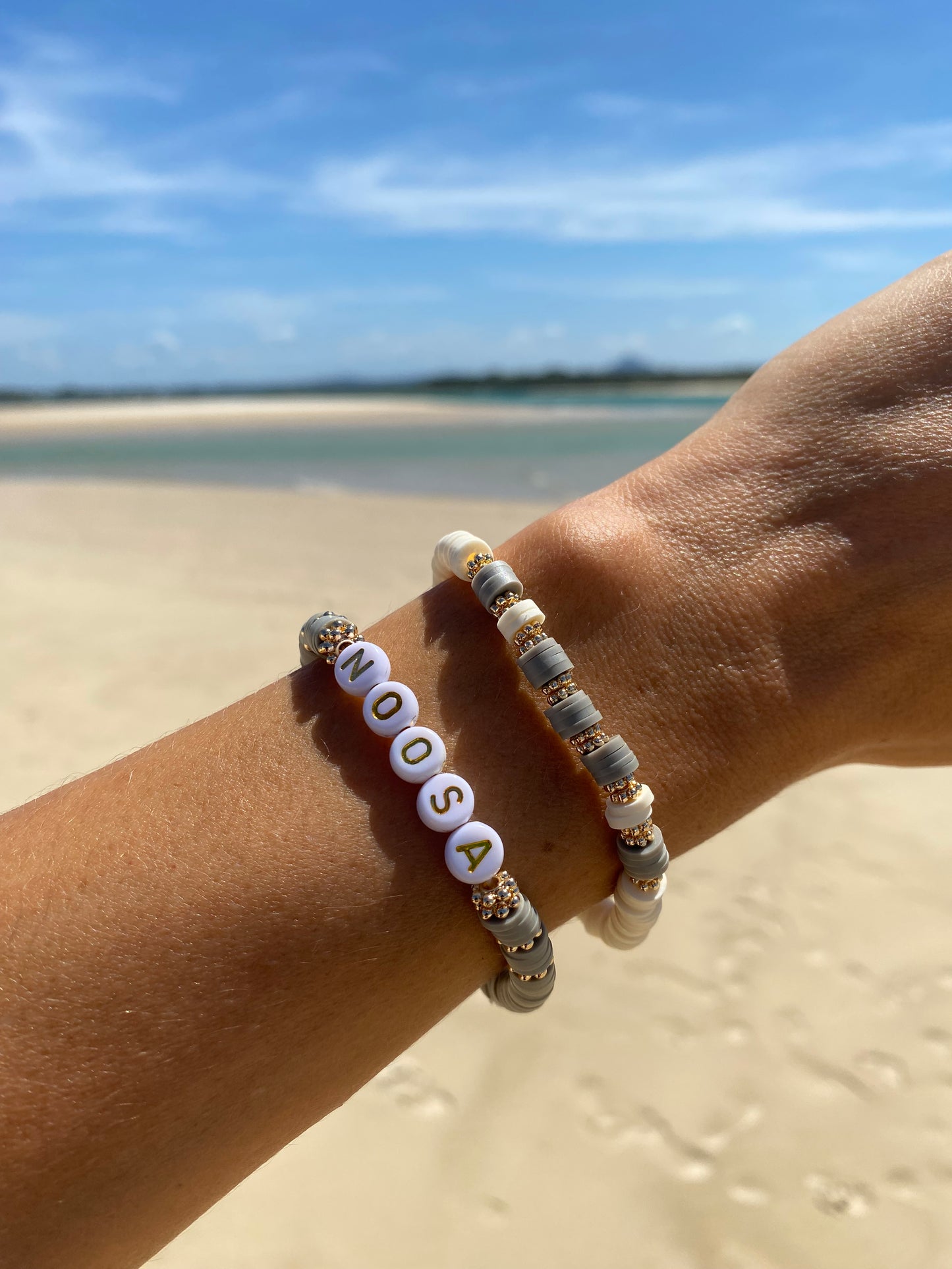 Dolphin grey NOOSA beaded stretch bracelet Romy