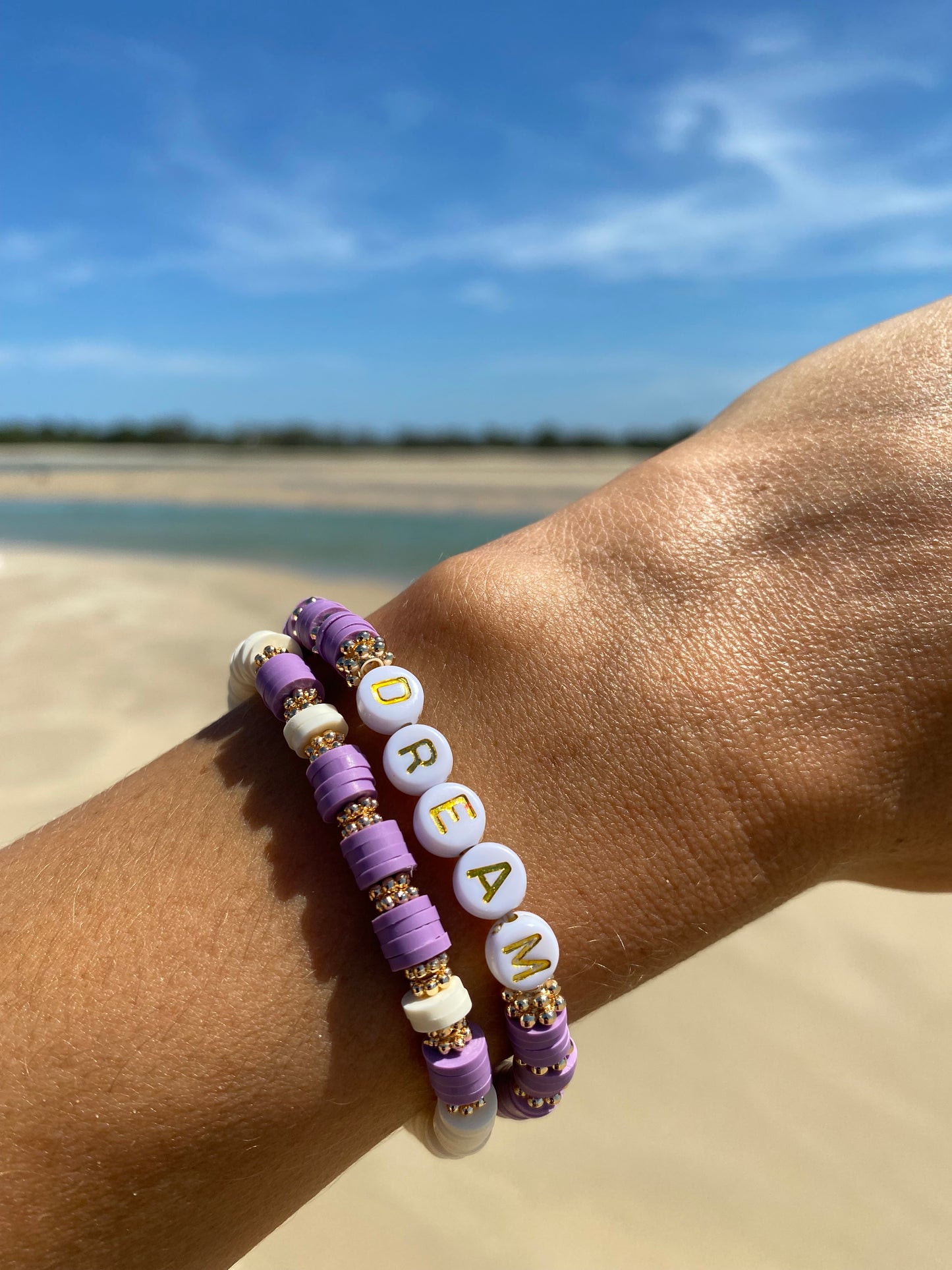 Lilac purple DREAM beaded stretch bracelet Romy