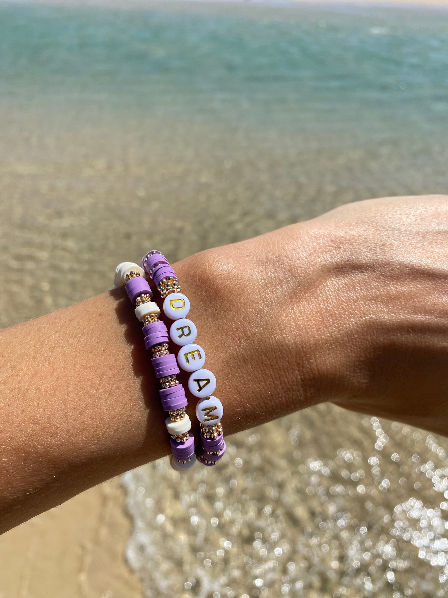 Lilac purple DREAM beaded stretch bracelet Romy