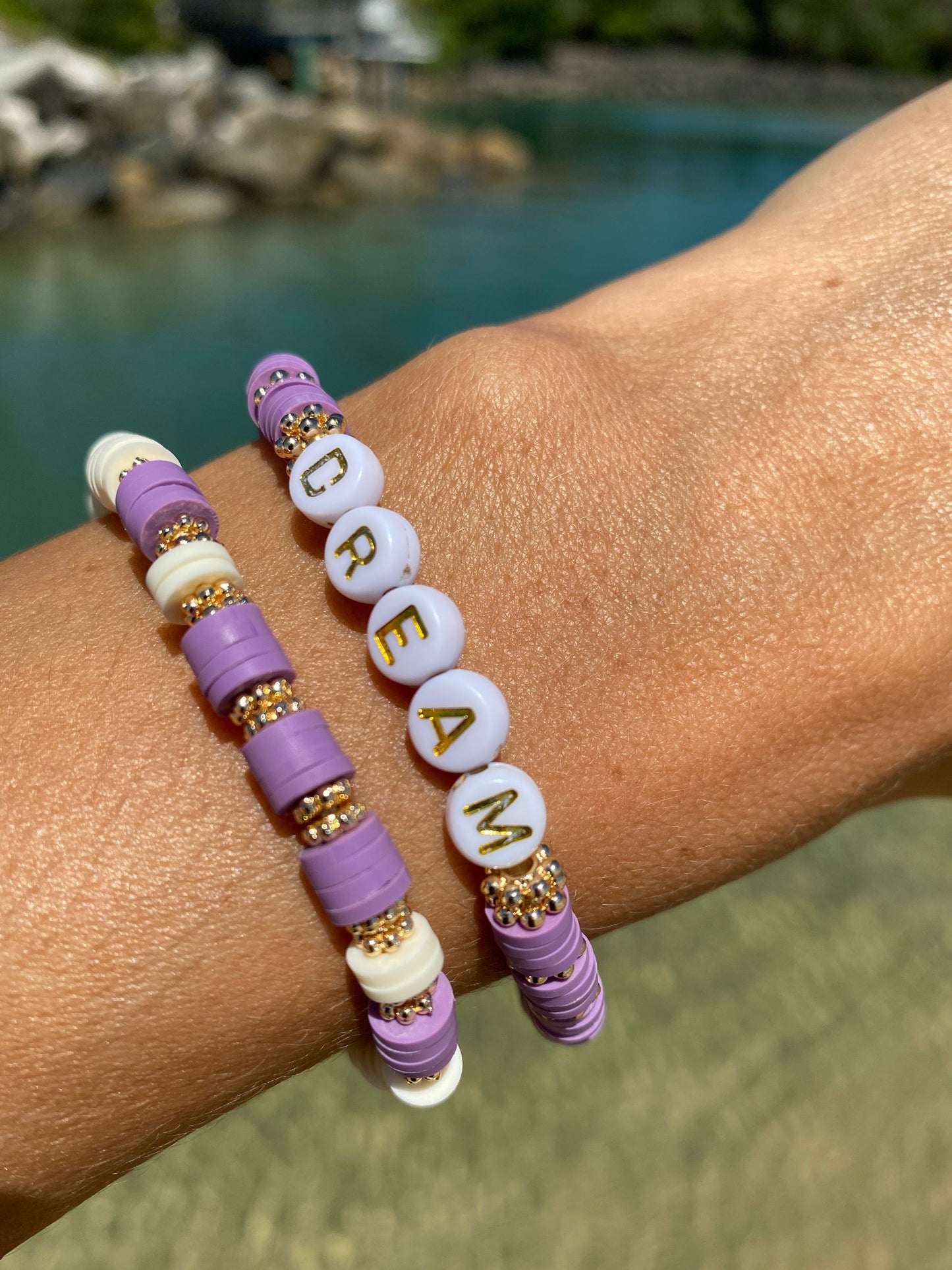 Lilac purple DREAM beaded stretch bracelet Romy