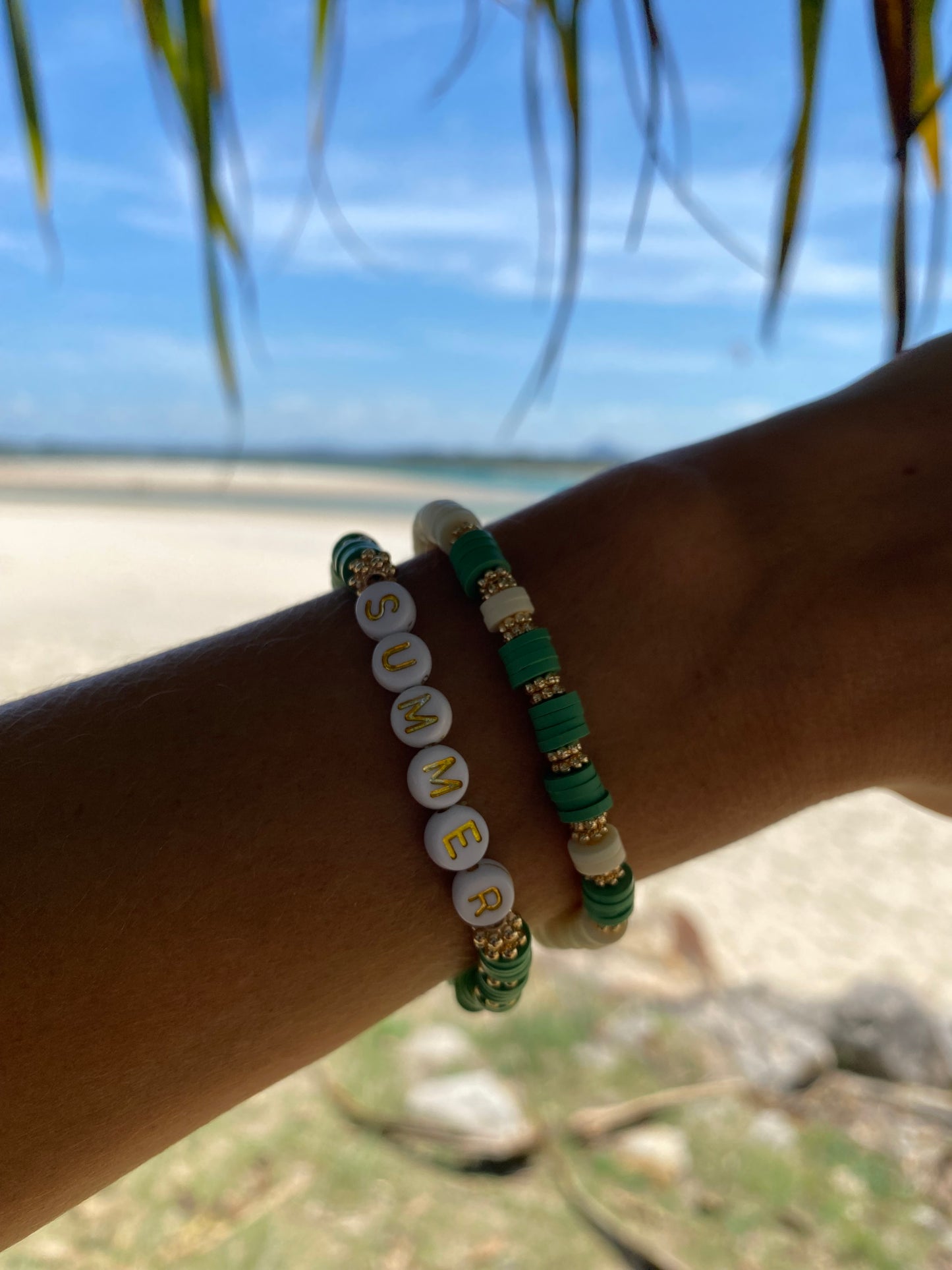 Eucalyptus green SUMMER beaded stretch bracelet Romy