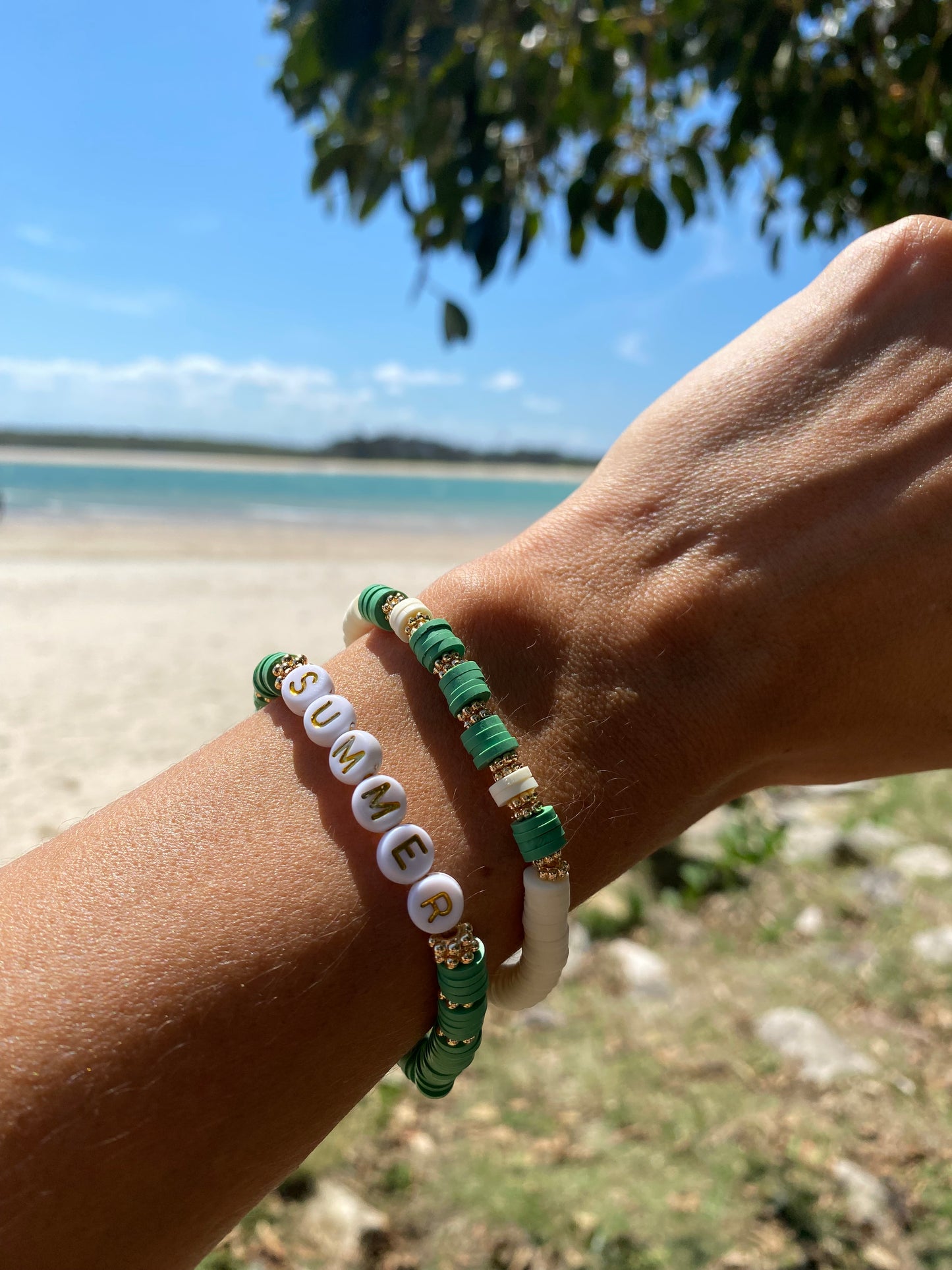 Eucalyptus green SUMMER beaded stretch bracelet Romy