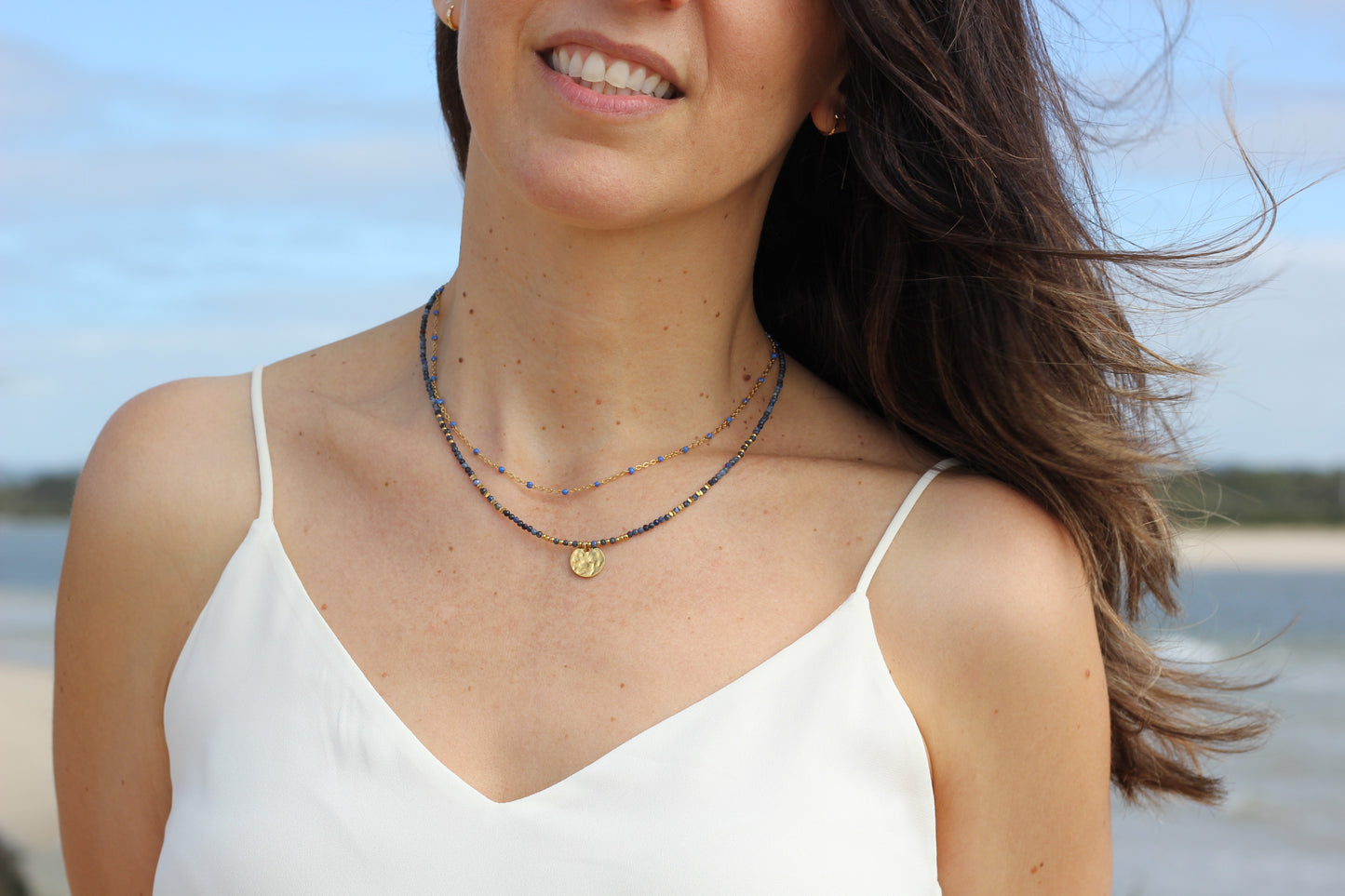 Golden “navy”, dark blue necklace Alba