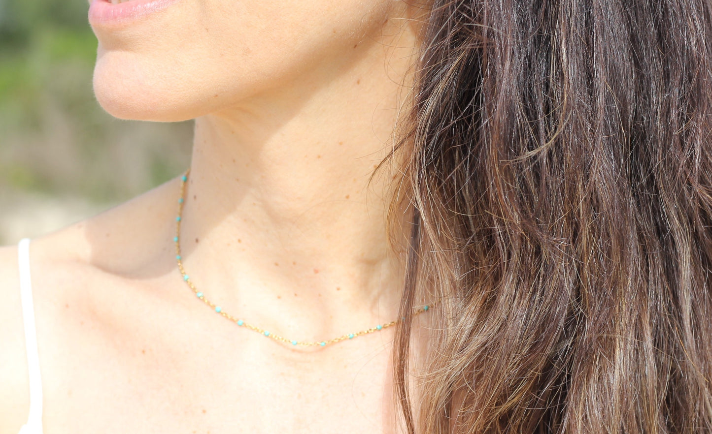 Golden light blue beaded choker Grace