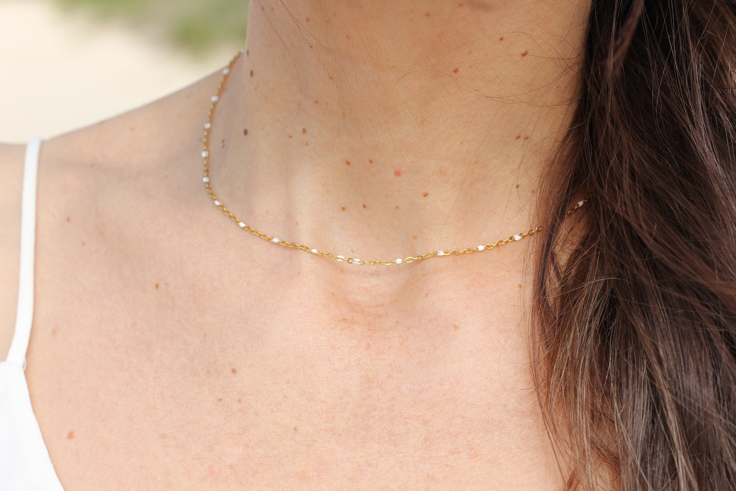 Golden white beaded choker Grace