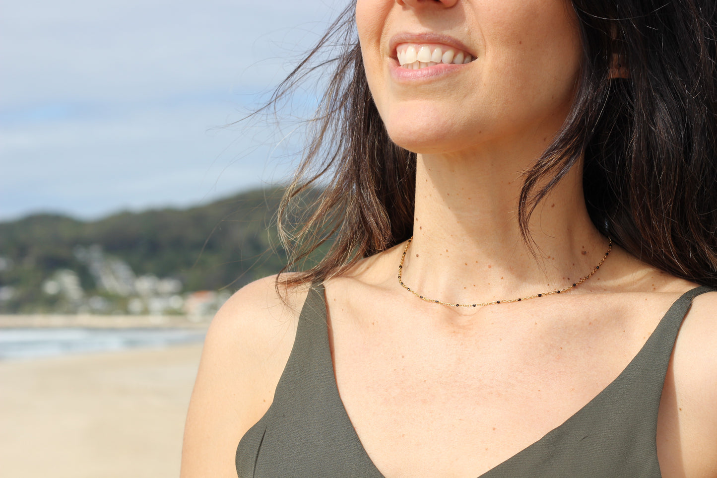Golden black beaded choker Grace
