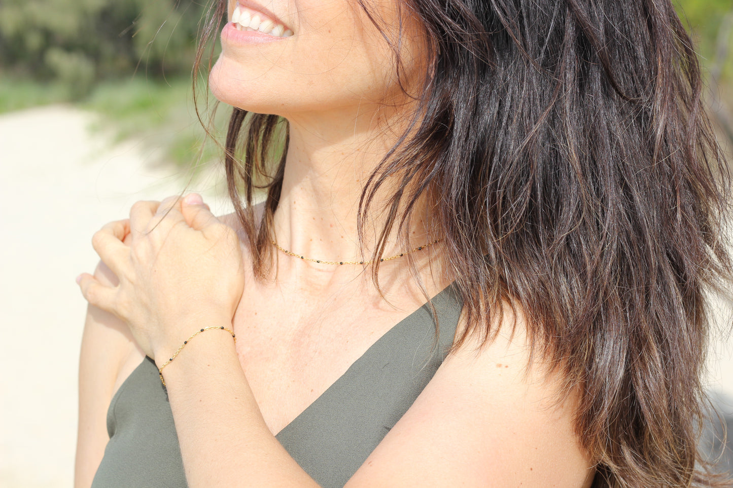 Golden black beaded choker Grace