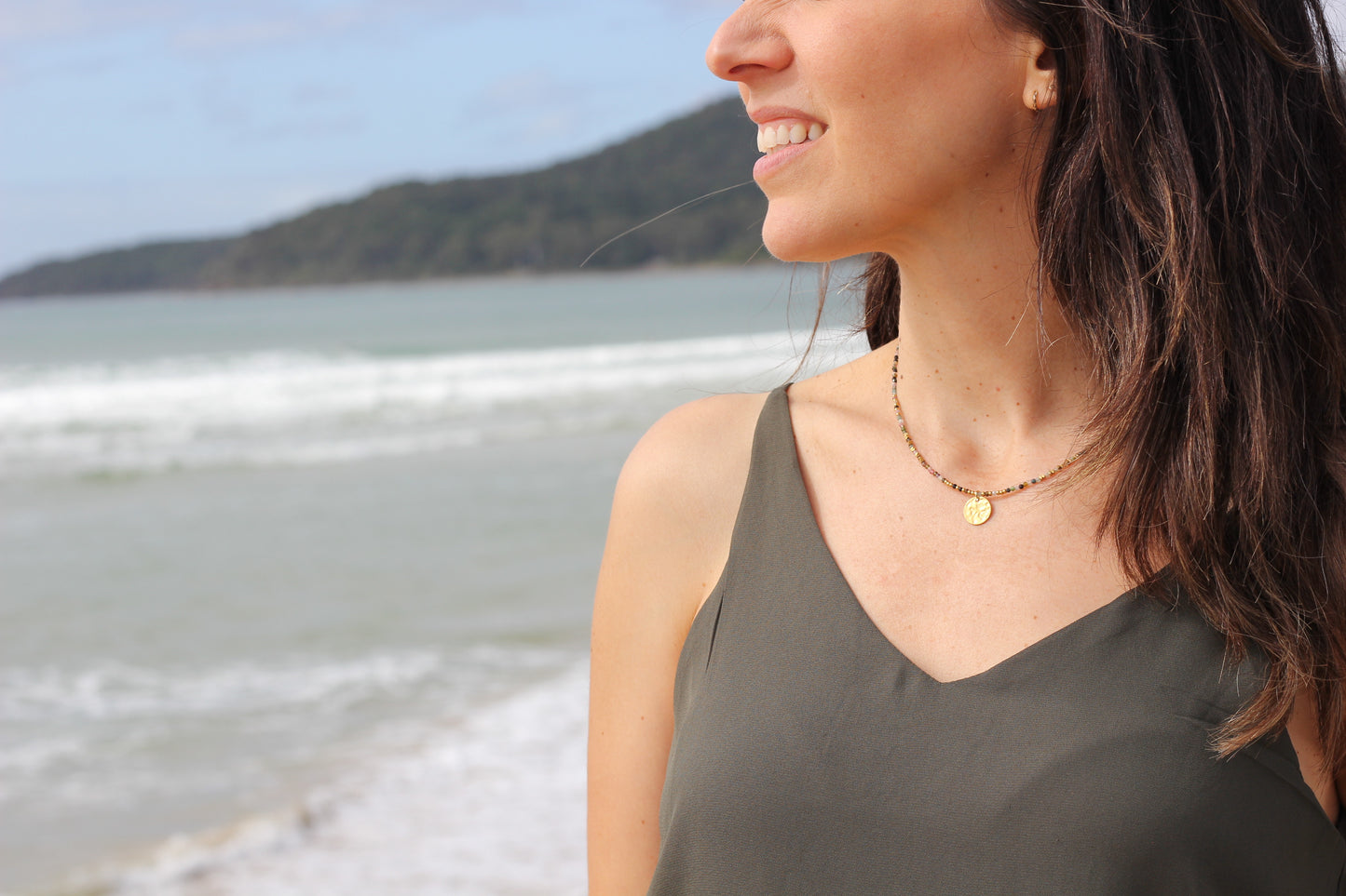 Golden “storm”, black and pink necklace Alba