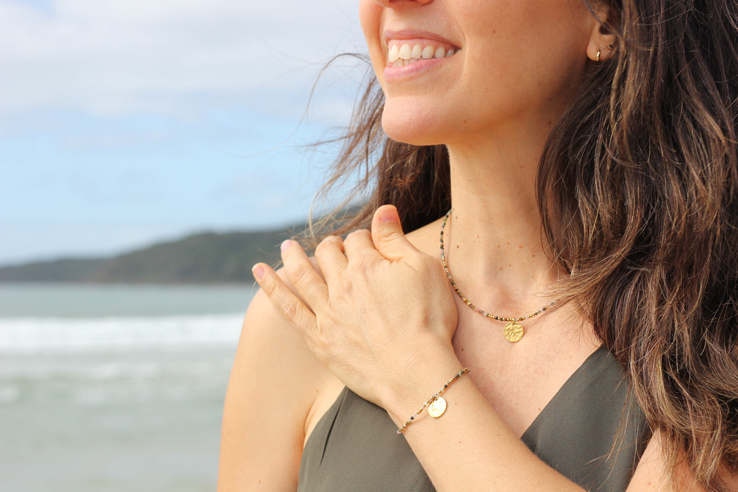 Golden “storm”, black and pink necklace Alba