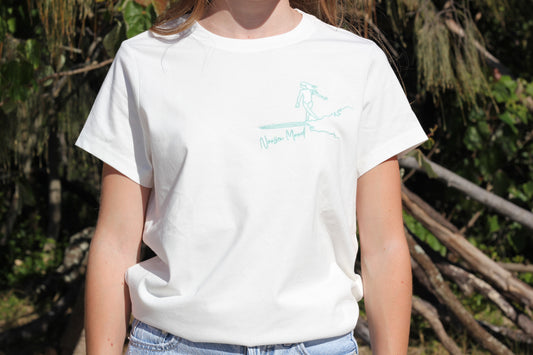 Embroidered Aqua blue Longboard woman Noosa Mood T-shirt Hortense