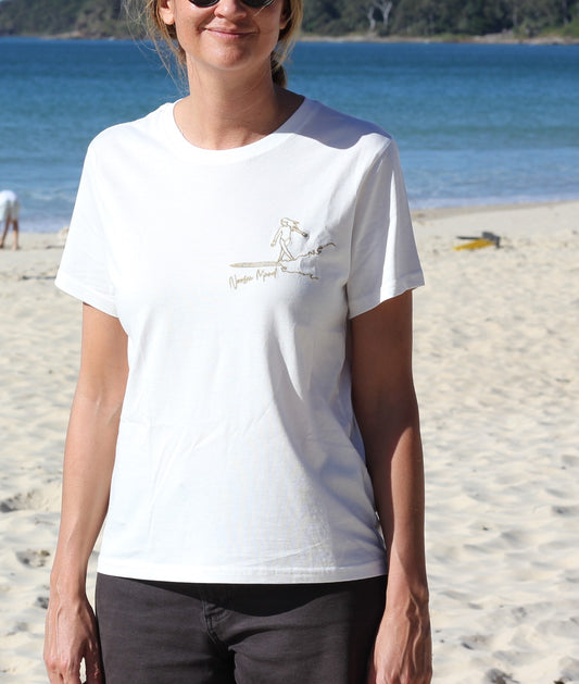 Embroidered Golden beige Longboard woman Noosa Mood T-shirt Hortense