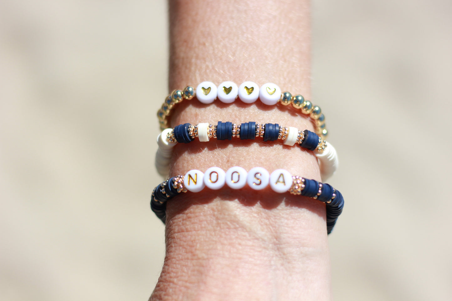 Navy blue NOOSA beaded stretch bracelet Romy