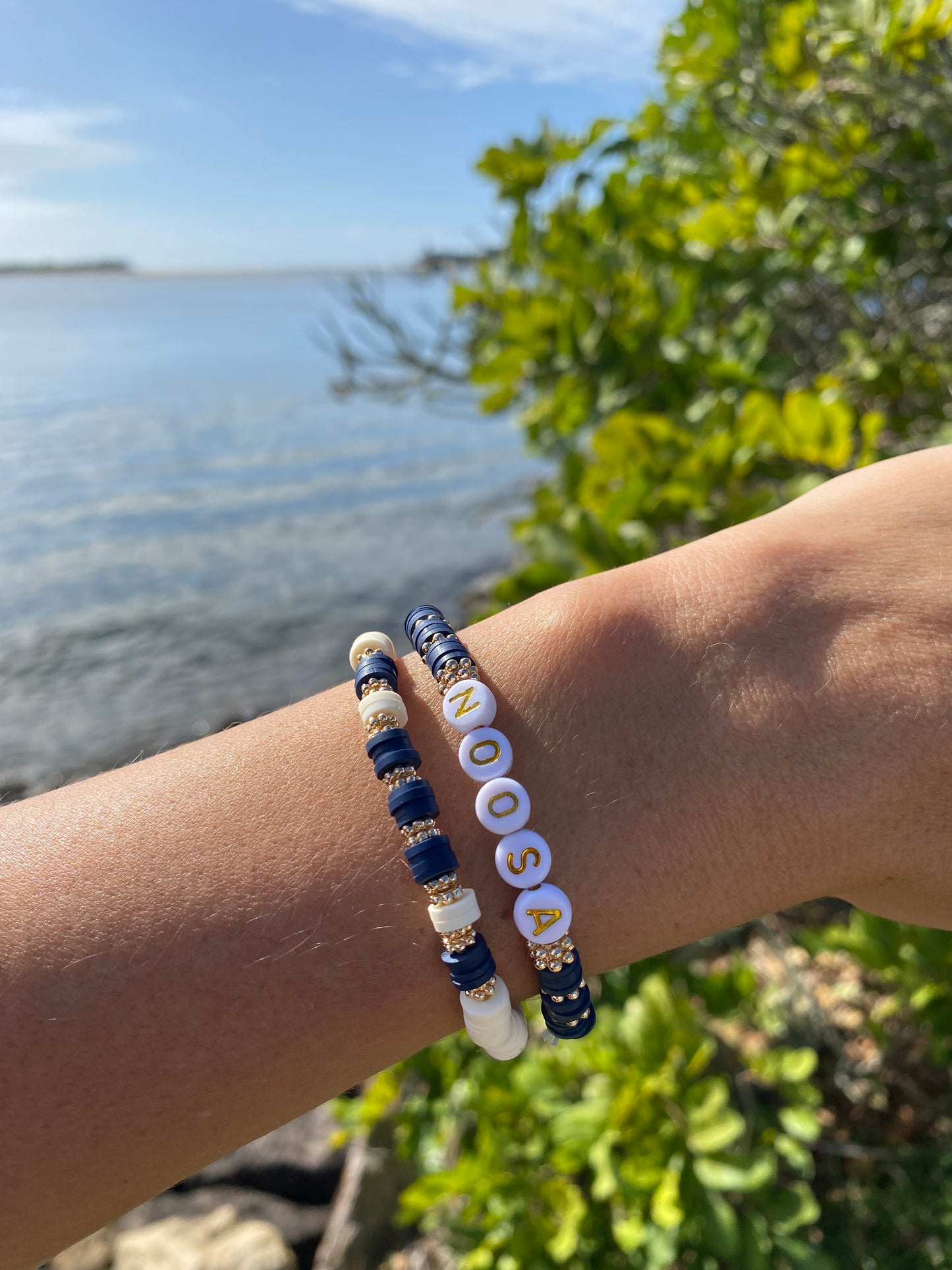 Navy blue NOOSA beaded stretch bracelet Romy