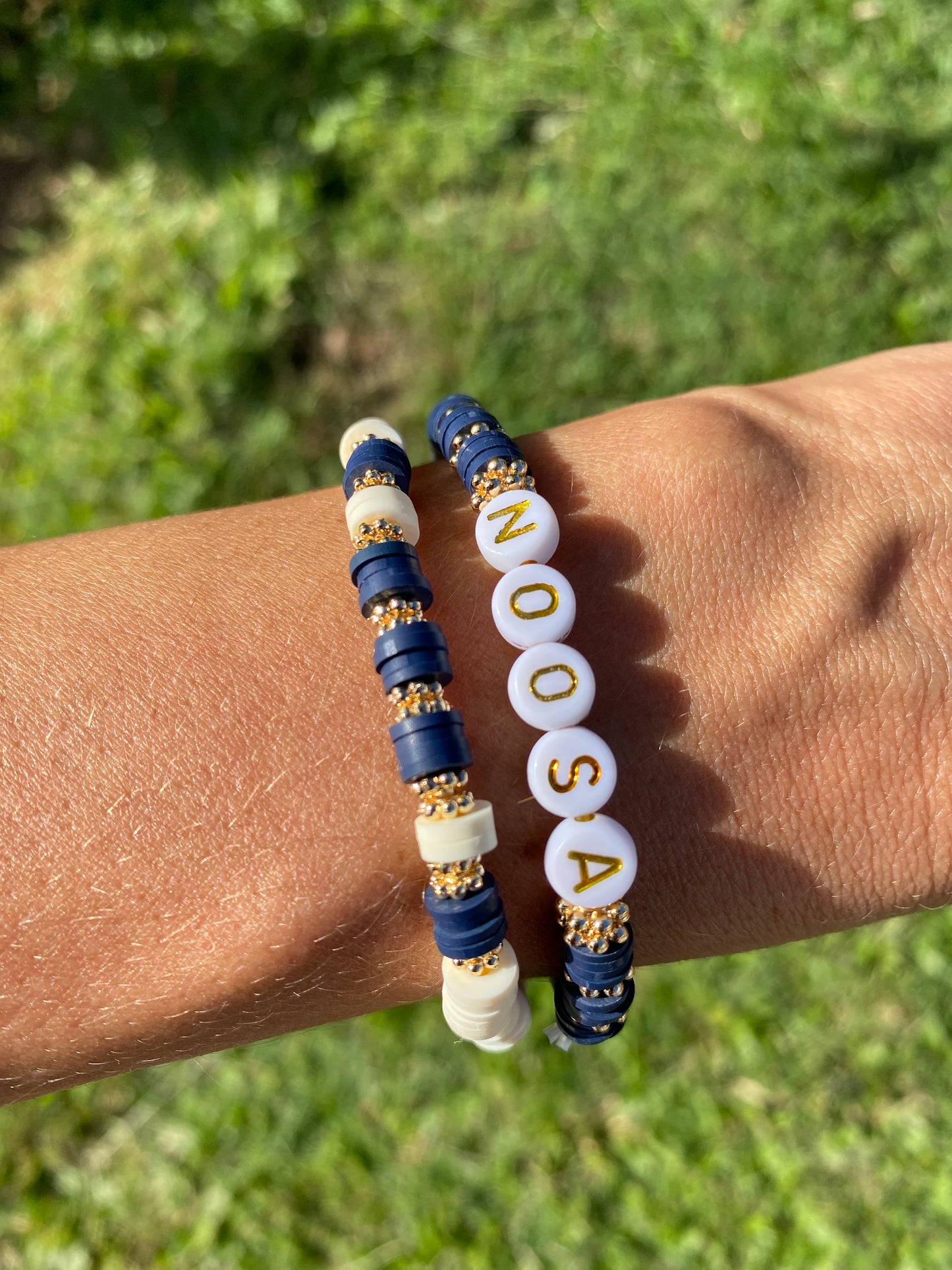 Navy blue NOOSA beaded stretch bracelet Romy