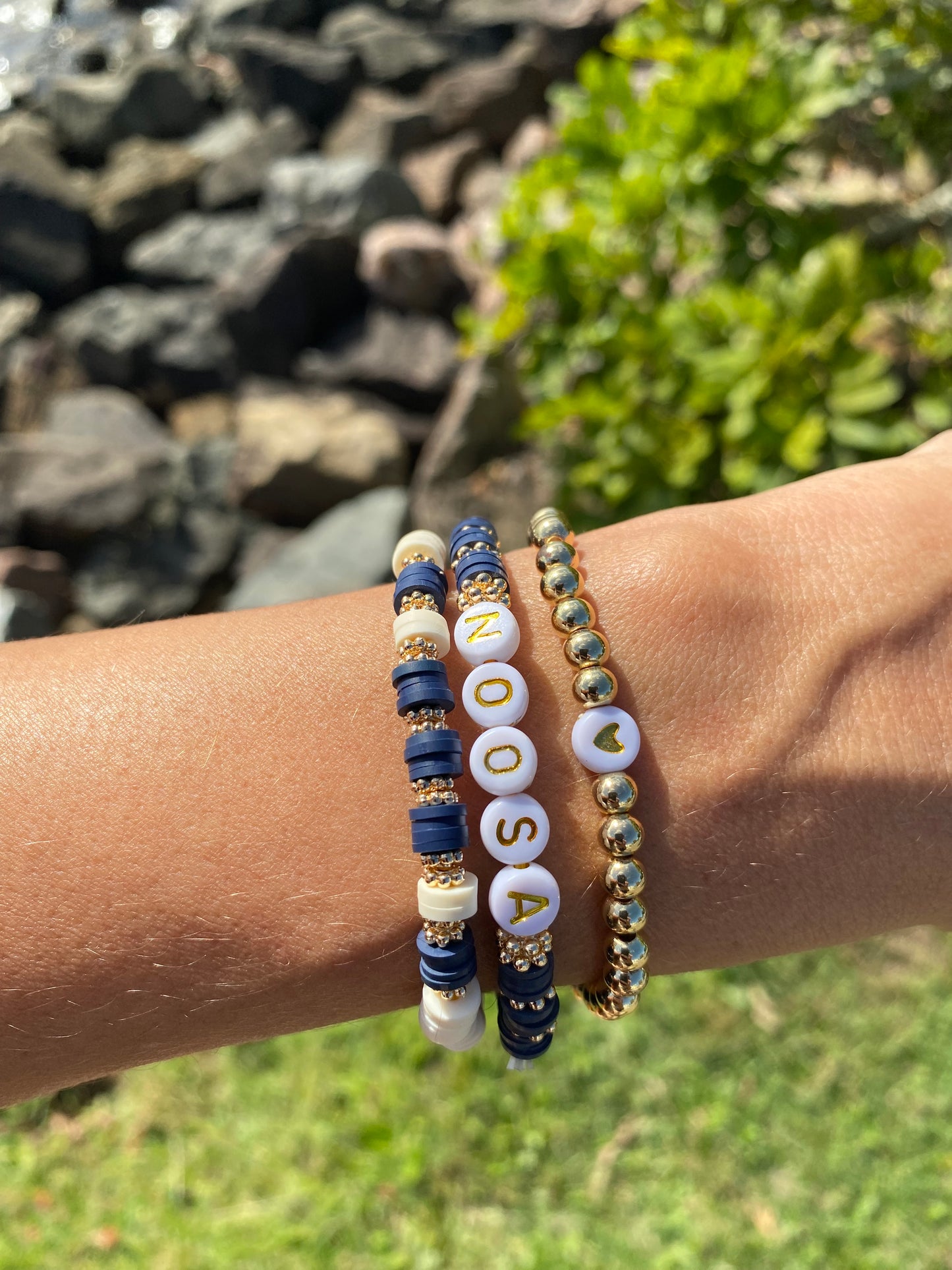 Navy blue NOOSA beaded stretch bracelet Romy