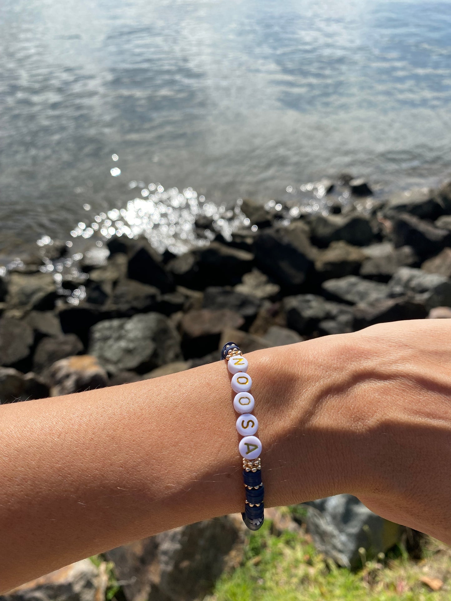 Navy blue NOOSA beaded stretch bracelet Romy