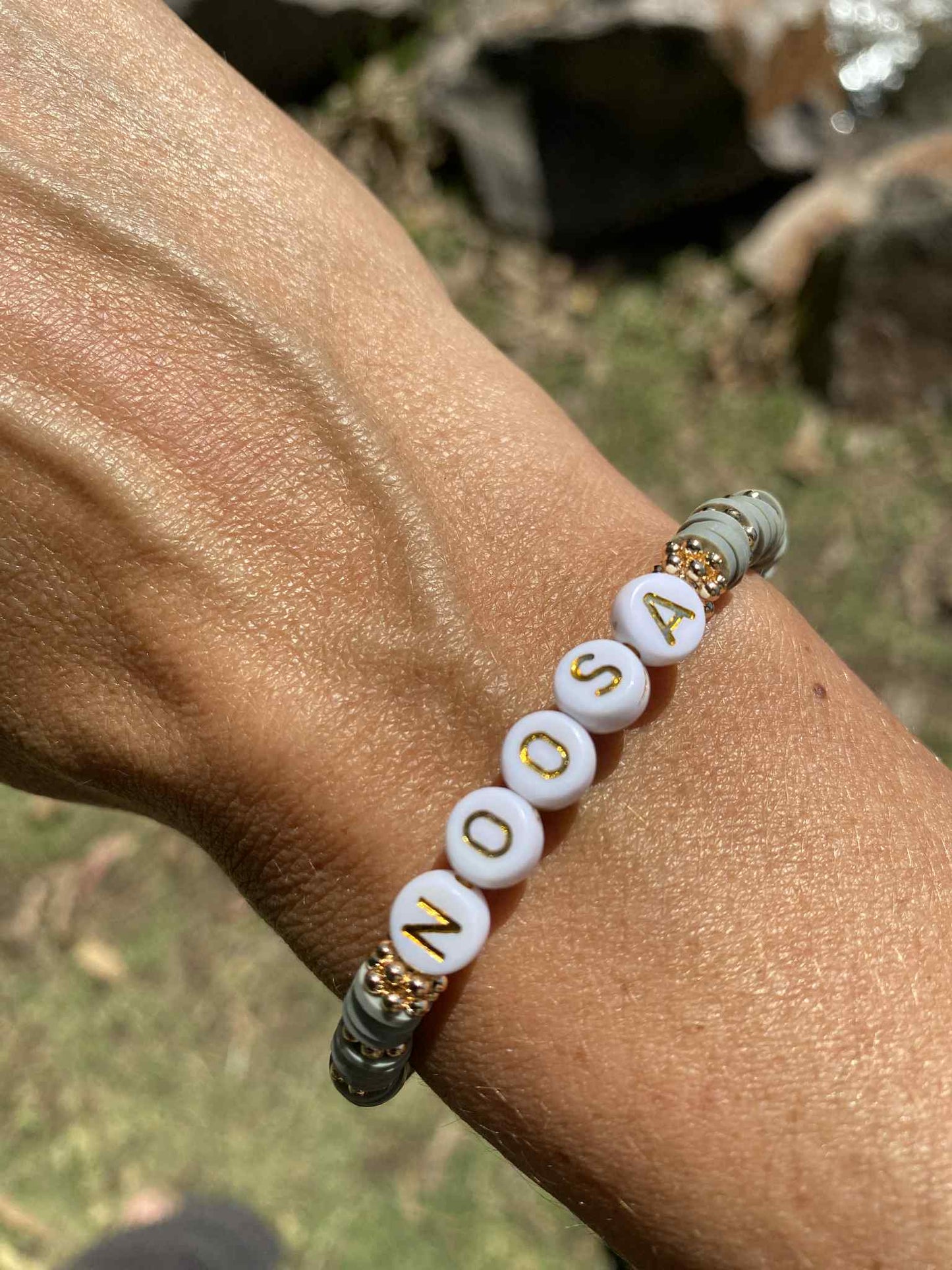 Dolphin grey NOOSA beaded stretch bracelet Romy