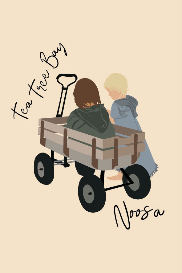 Kids beach trolley, Tea Tree Bay Noosa, ecofriendly postcard