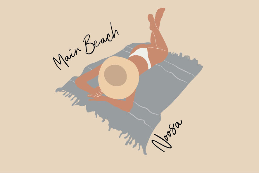 Laying woman, Main beach Noosa, ecofriendly poster A4
