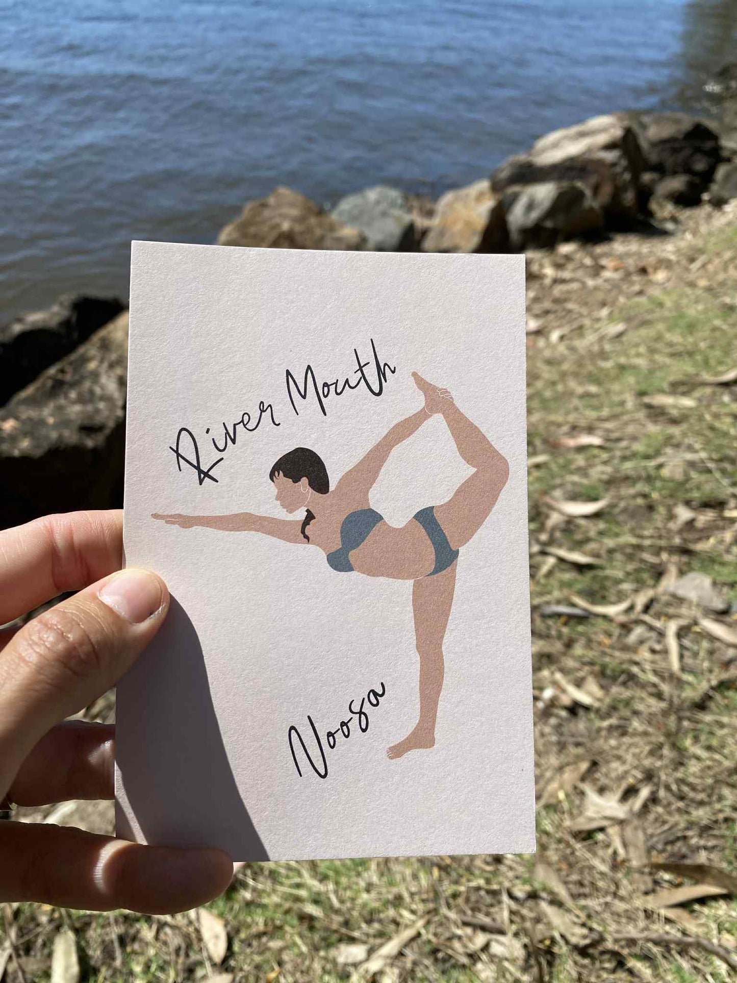 Yoga woman, River Mouth Noosa, ecofriendly postcard