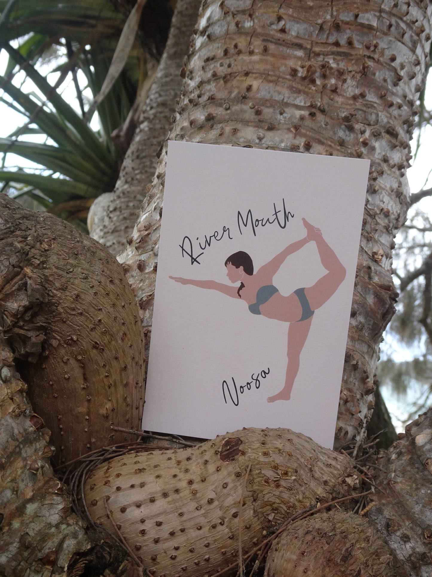 Yoga woman, River Mouth Noosa, ecofriendly postcard