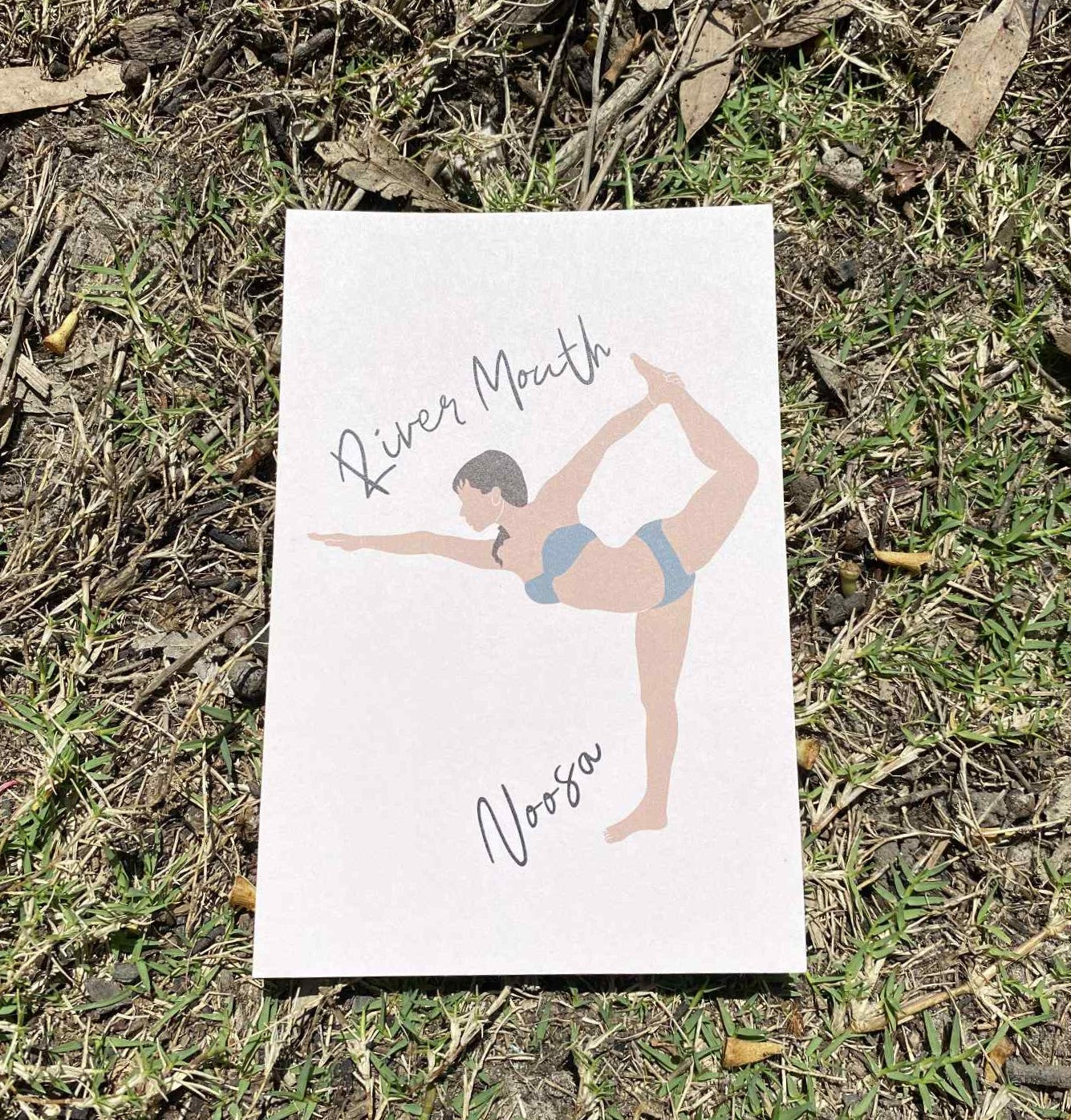 Yoga woman, River Mouth Noosa, ecofriendly postcard