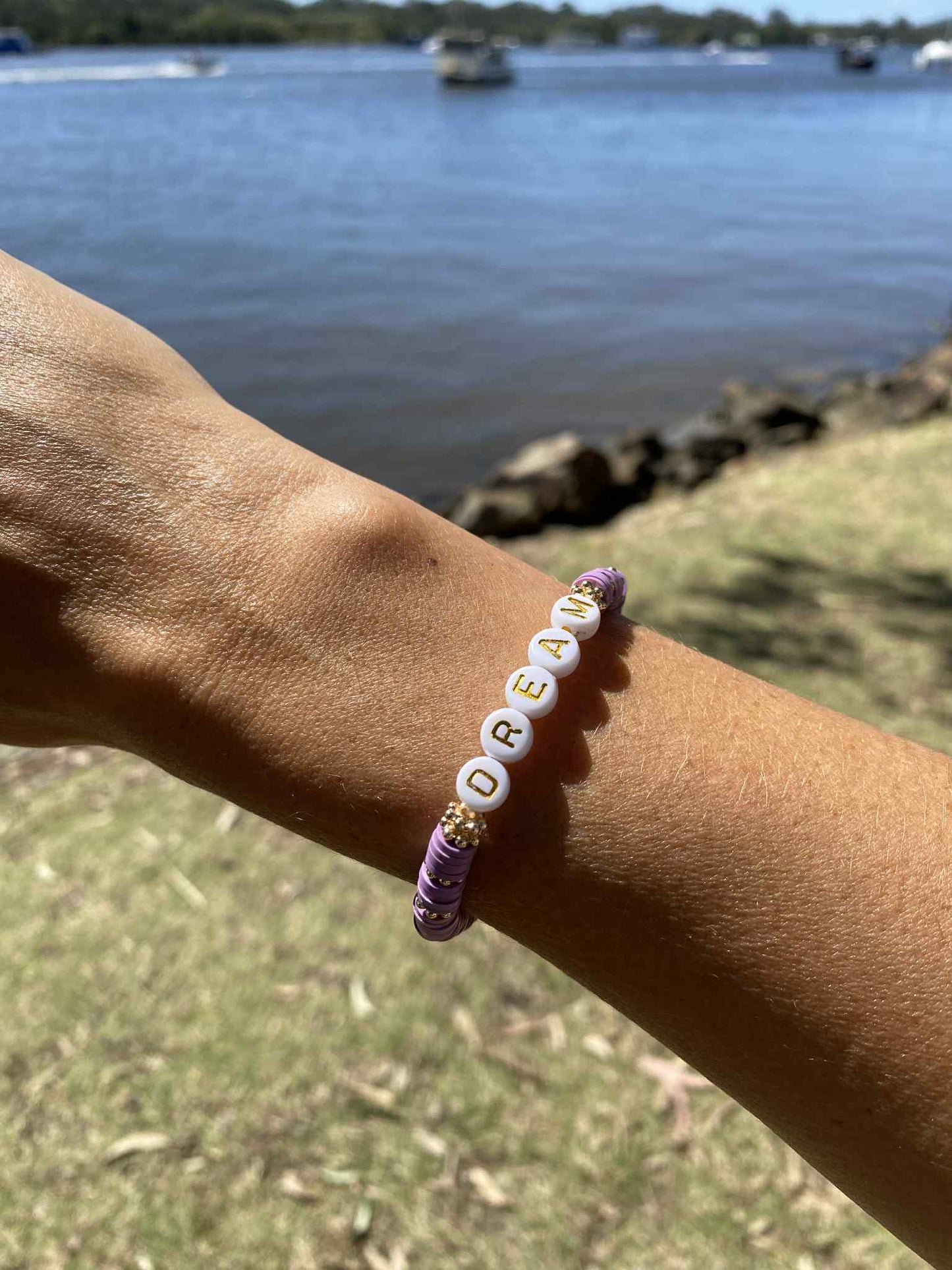 Lilac purple DREAM beaded stretch bracelet Romy