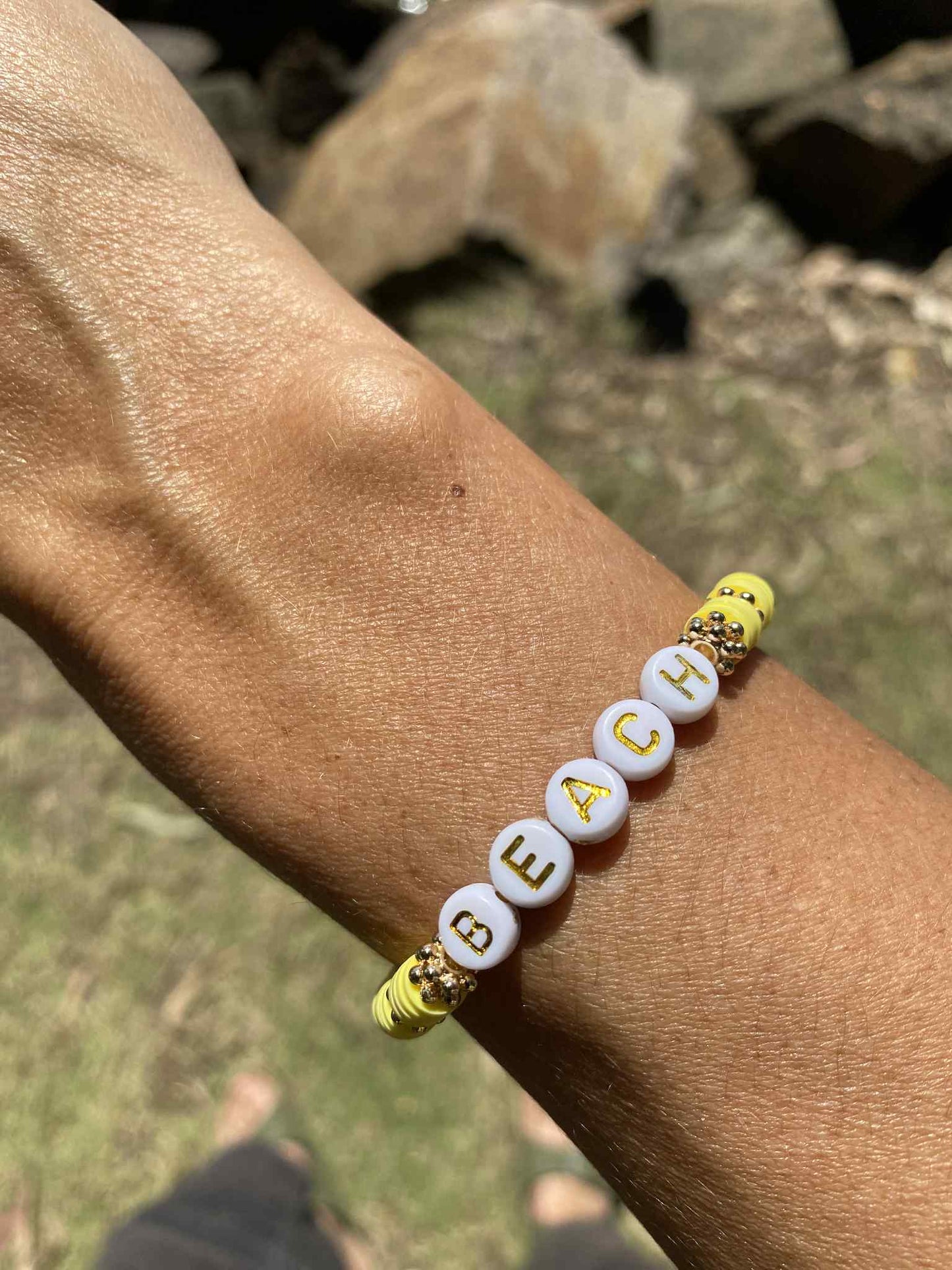 Sunny yellow BEACH beaded stretch bracelet Romy