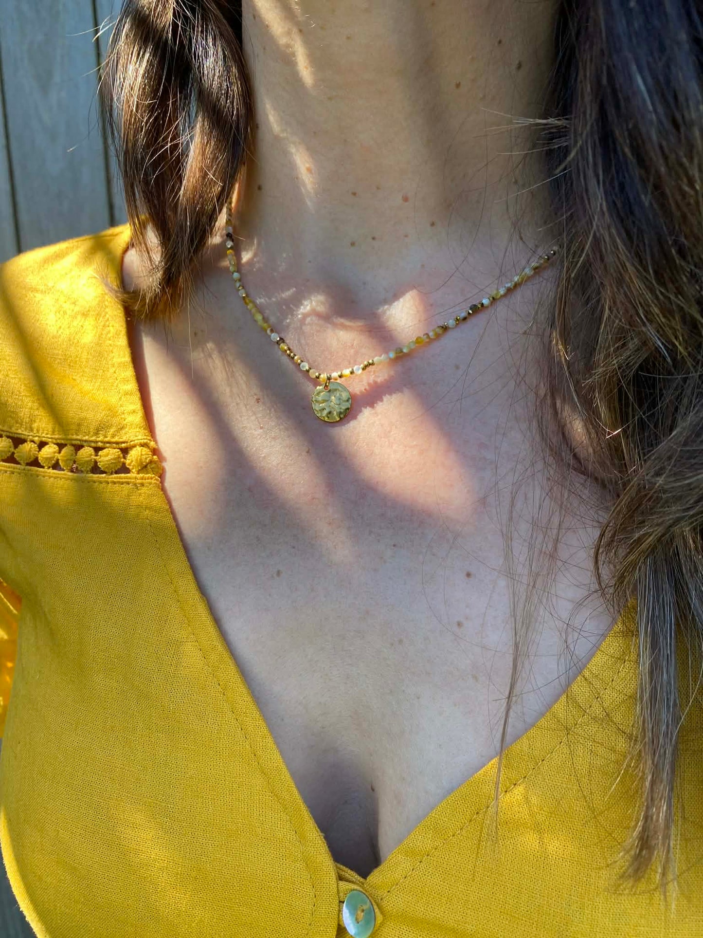 Golden “sun”, yellow necklace Alba