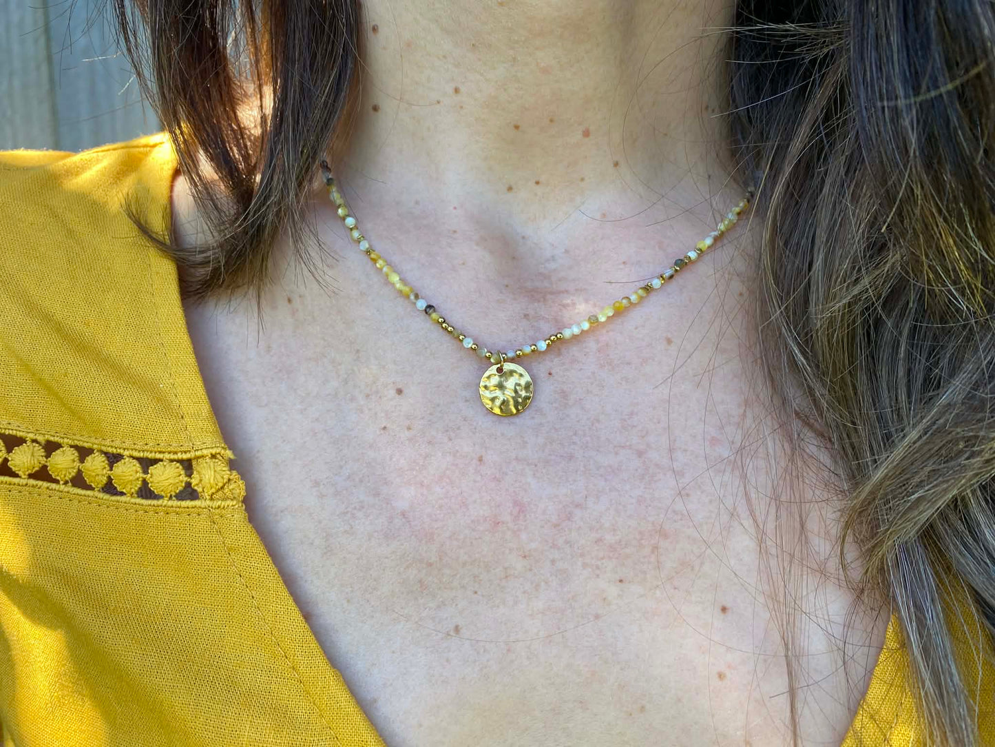 Golden “sun”, yellow necklace Alba