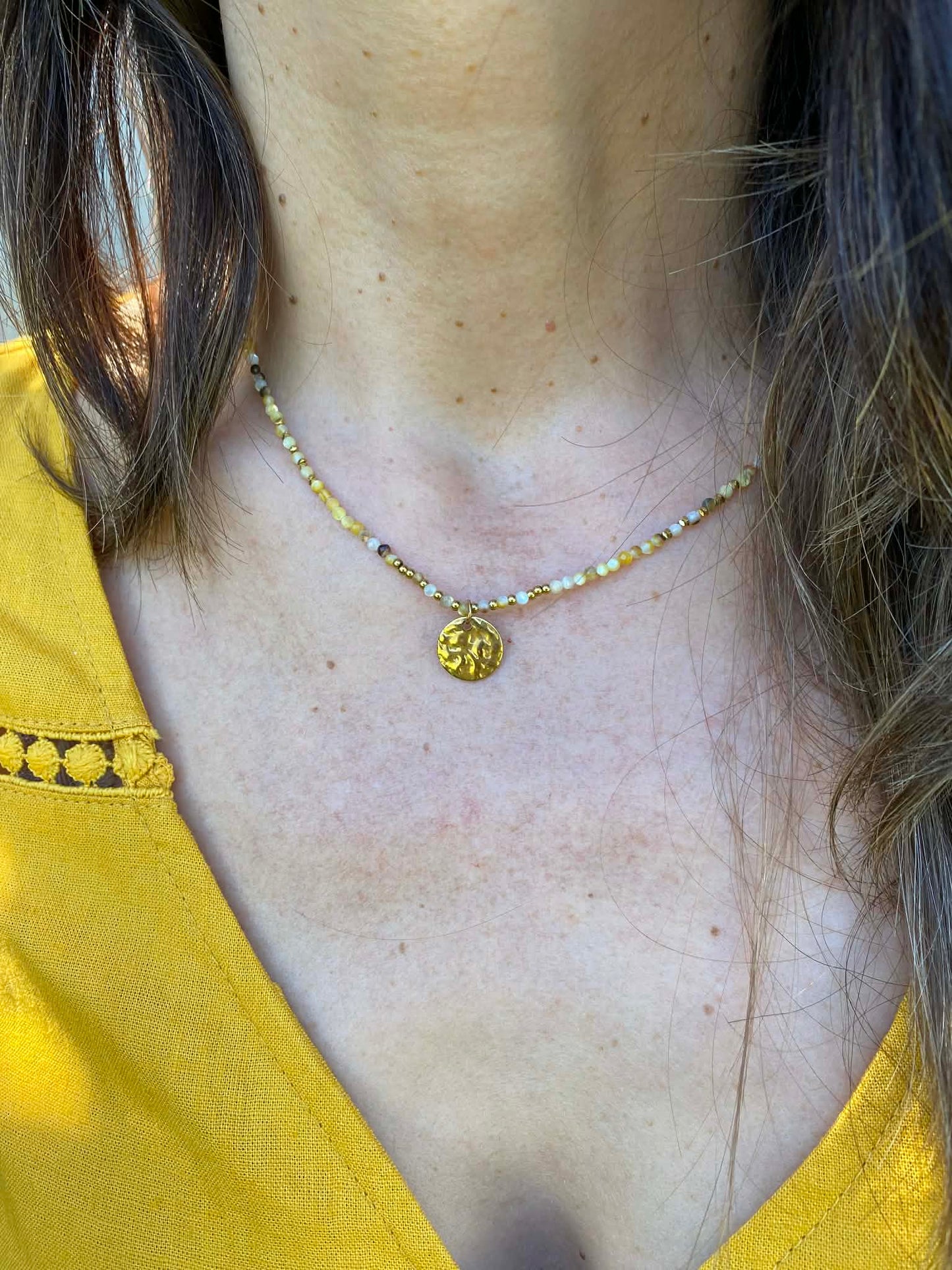 Golden “sun”, yellow necklace Alba