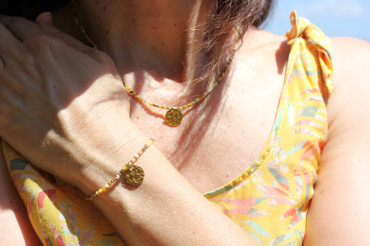 Golden “sun”, yellow necklace Alba
