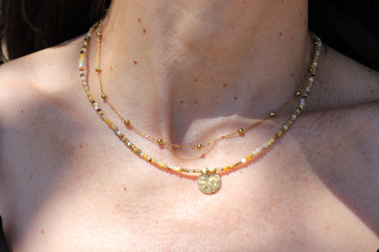 Golden “sun”, yellow necklace Alba