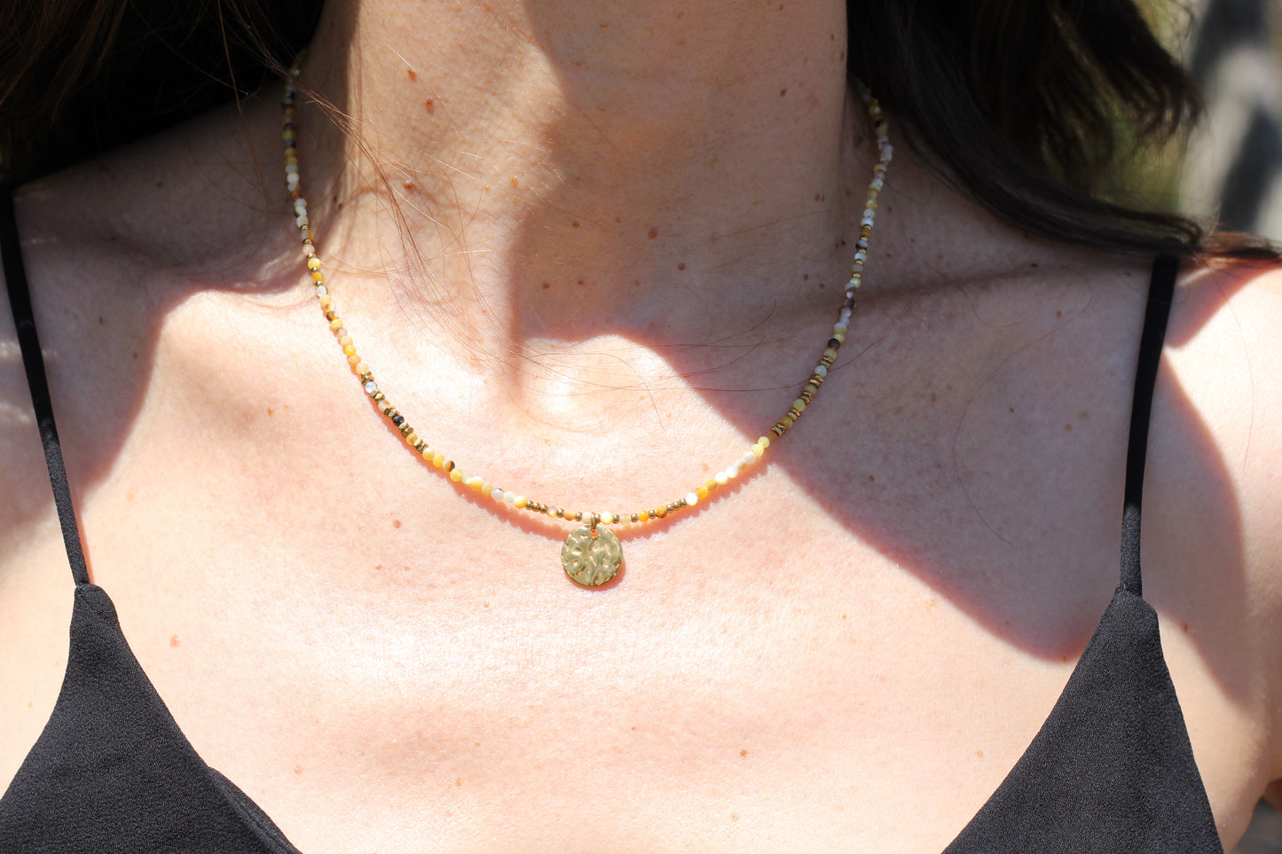 Golden “sun”, yellow necklace Alba