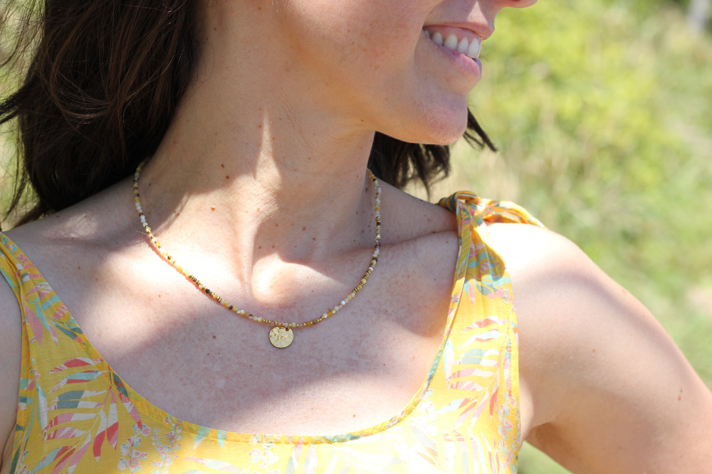 Golden “sun”, yellow necklace Alba