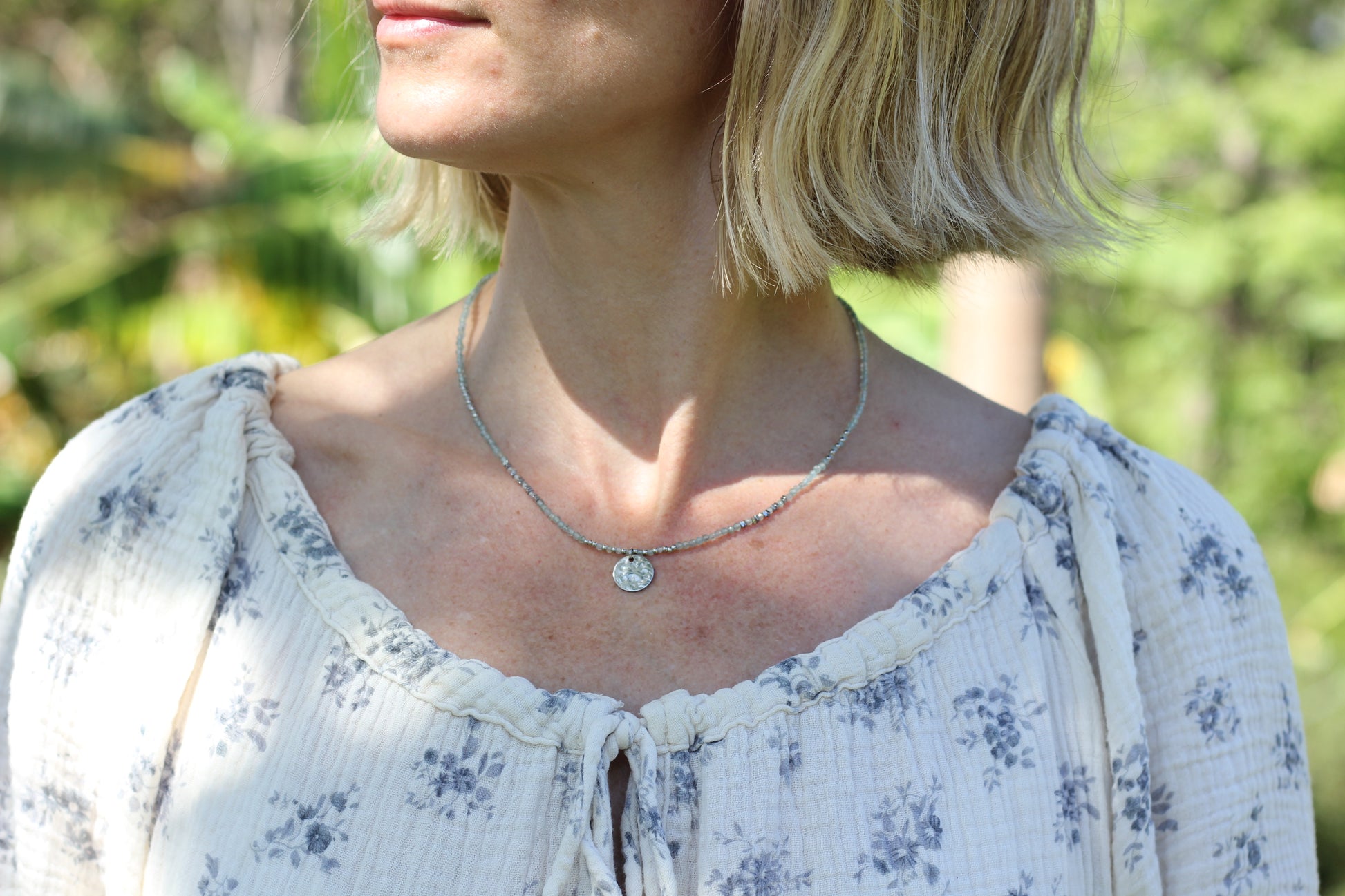 Aqua light blue silver necklace Sunday Mood water safe jewelry Alba