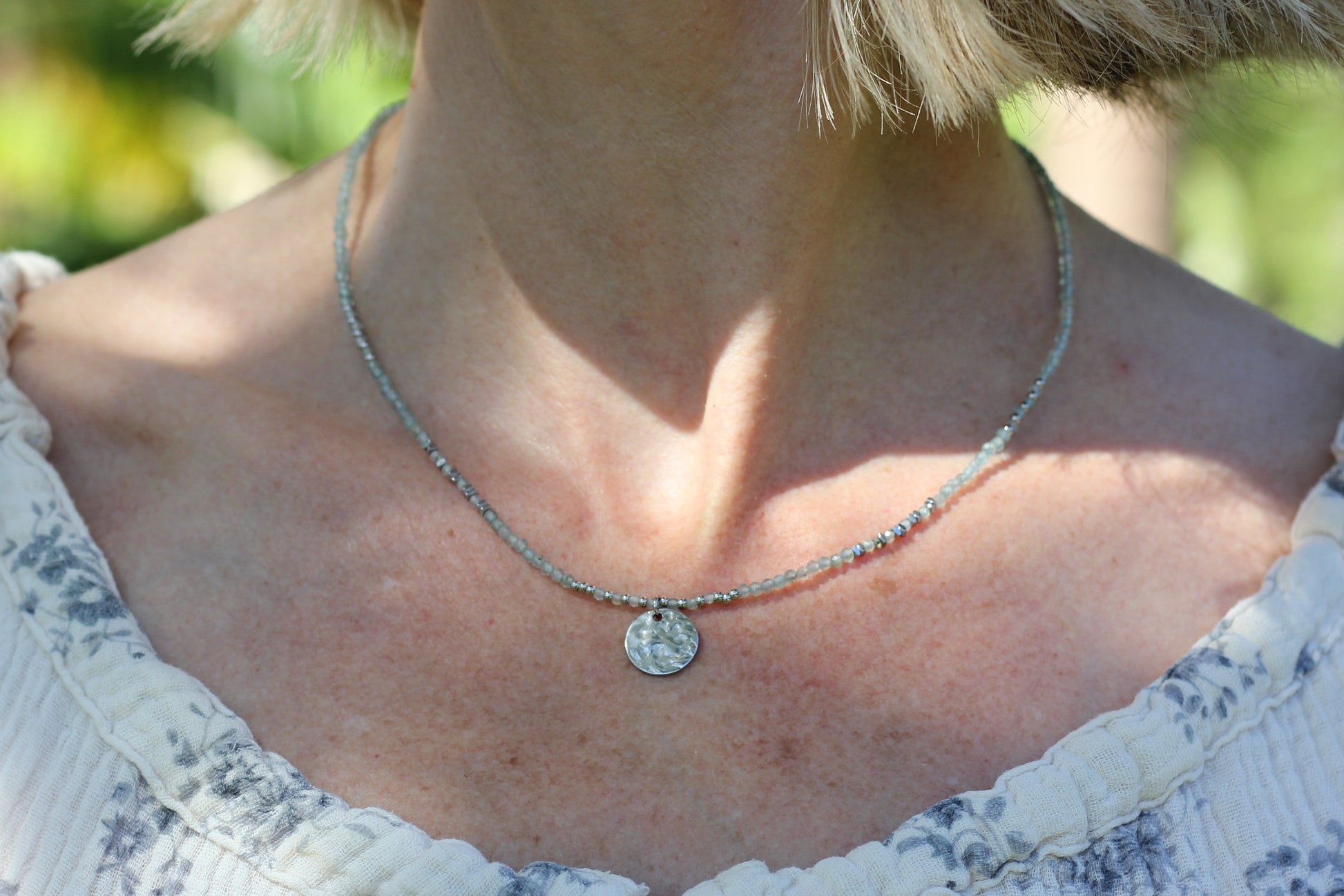 Aqua light blue silver necklace Sunday Mood water safe jewelry Alba