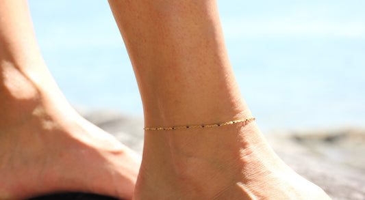 Black beaded anklet, Grace