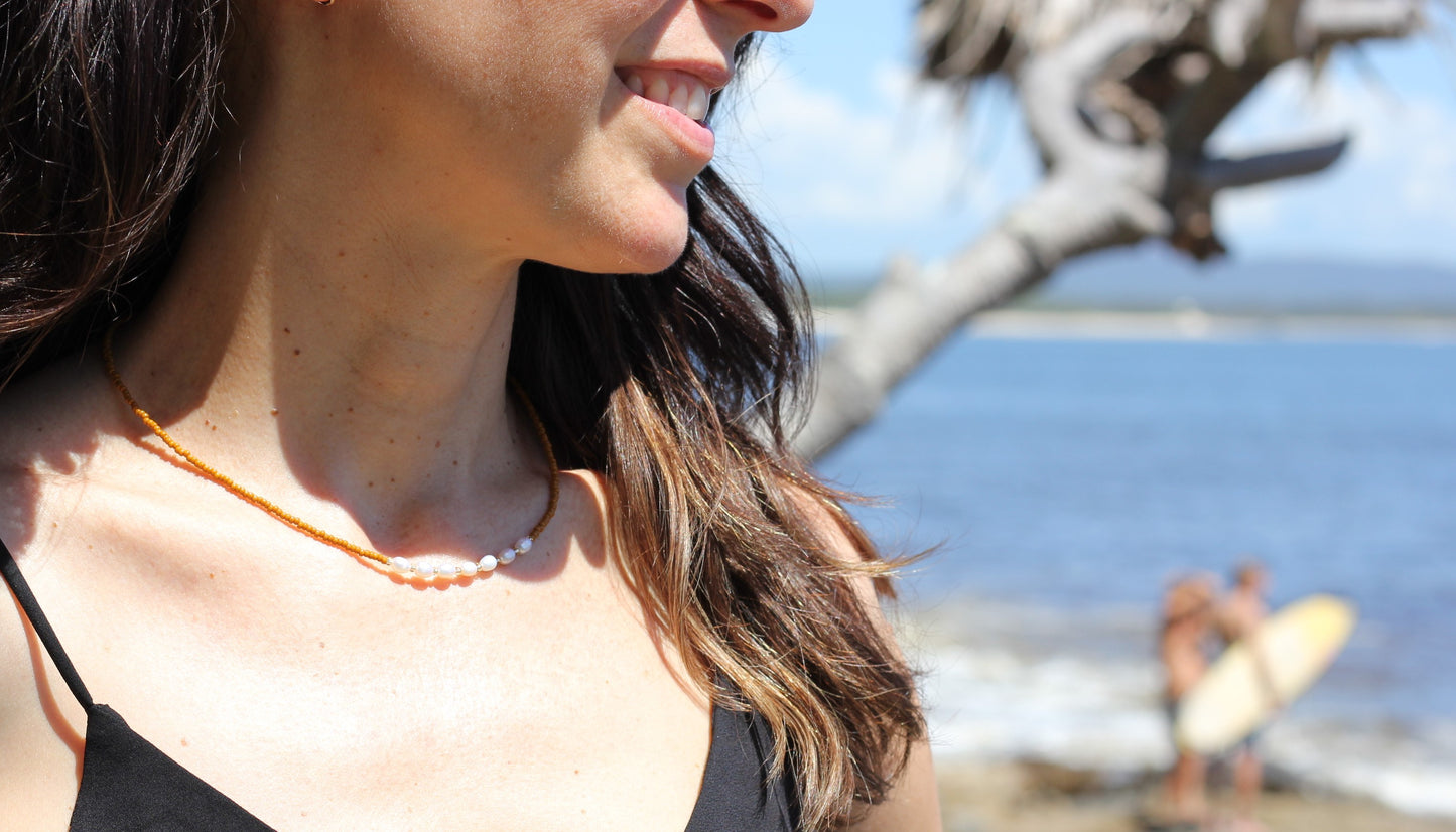 Freshwater pearl bronze beads necklace Eleanor