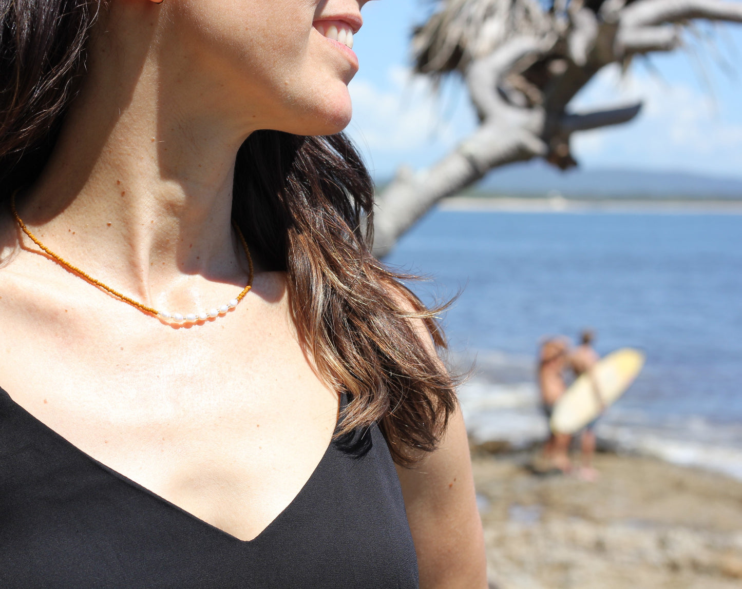 Freshwater pearl bronze beads necklace Eleanor