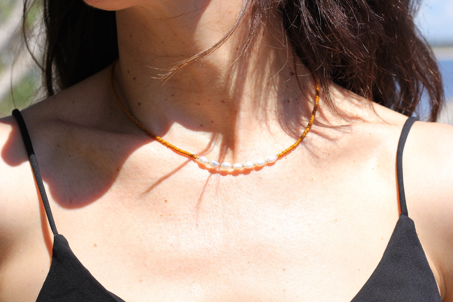 Freshwater pearl bronze beads necklace Eleanor