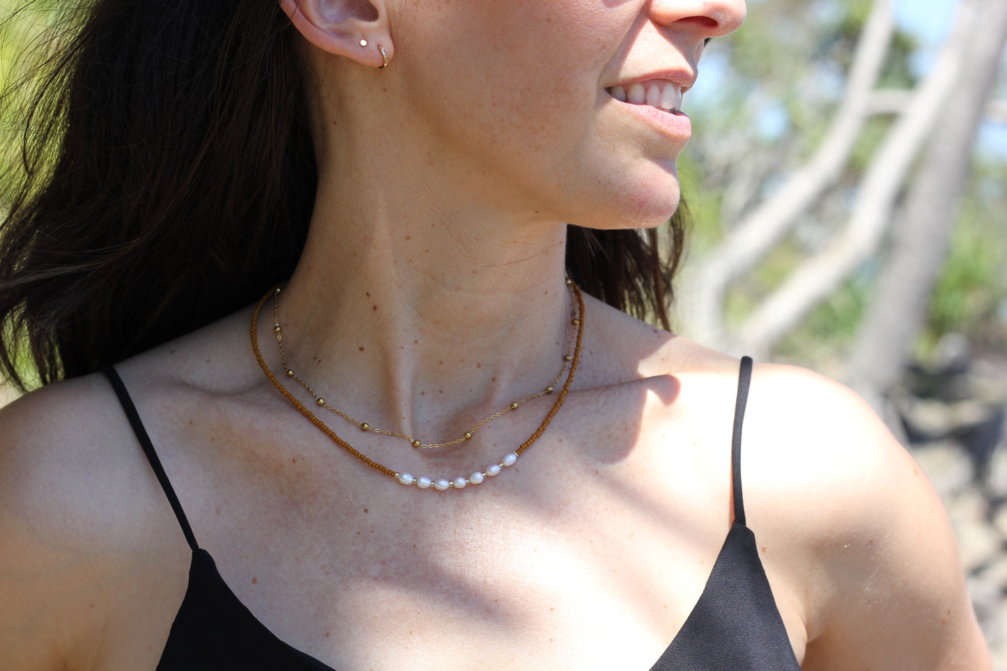 Freshwater pearl bronze beads necklace Eleanor