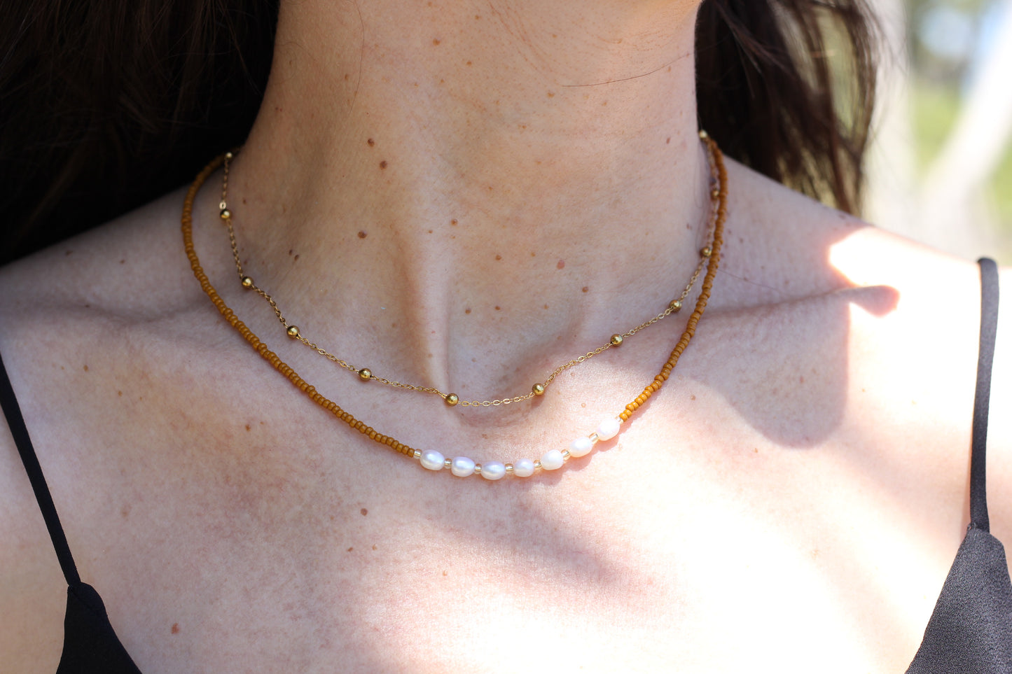 Freshwater pearl bronze beads necklace Eleanor