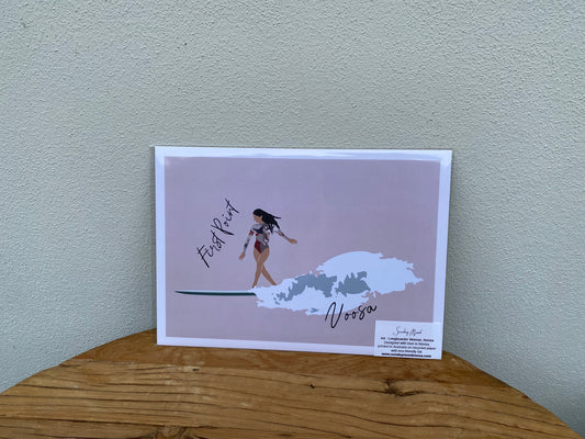 Longboarder woman, First Point Noosa, ecofriendly poster A4