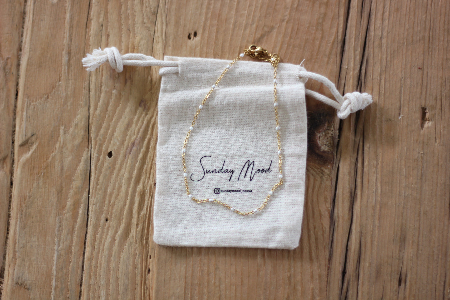 White beaded anklet, Grace